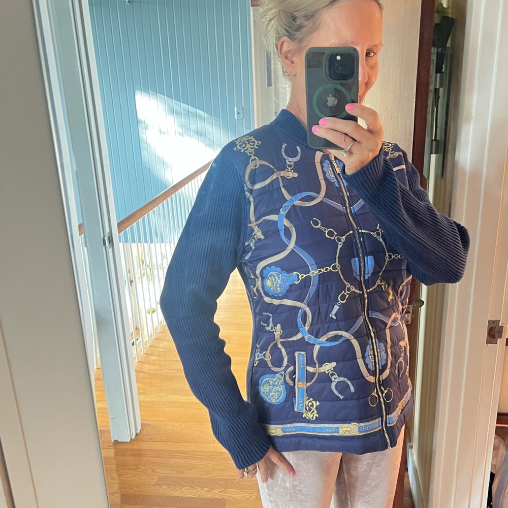 J. Mclaughlin Blue And Gold Patterned Jacket - image 2
